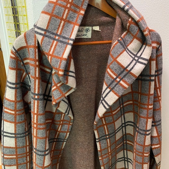 Anthropologie Field Flower Plaid Wool Hooded Sweater Coat Size Medium - Picture 3 of 4